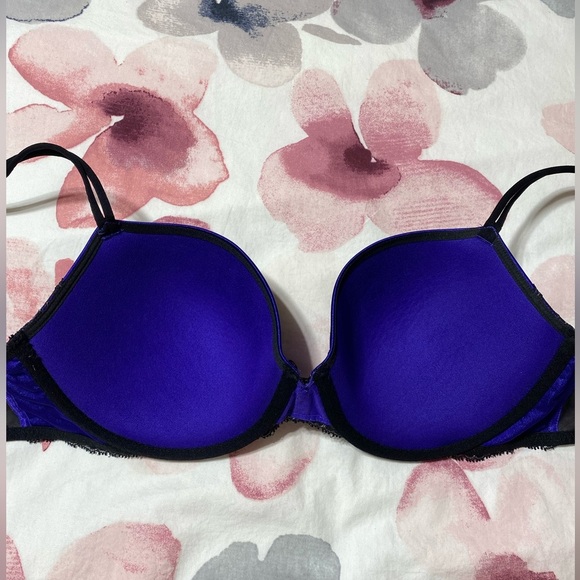 Victorias Secret Lined Demi Buste Double Lace Purple & Black Sexy Bra Size 34DD - Picture 6 of 10
